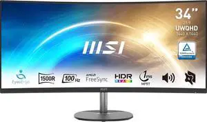 MSI 34" Ultrawide QHD 2K 1440P 100Hz Curved Monitor Pro MP341CQ